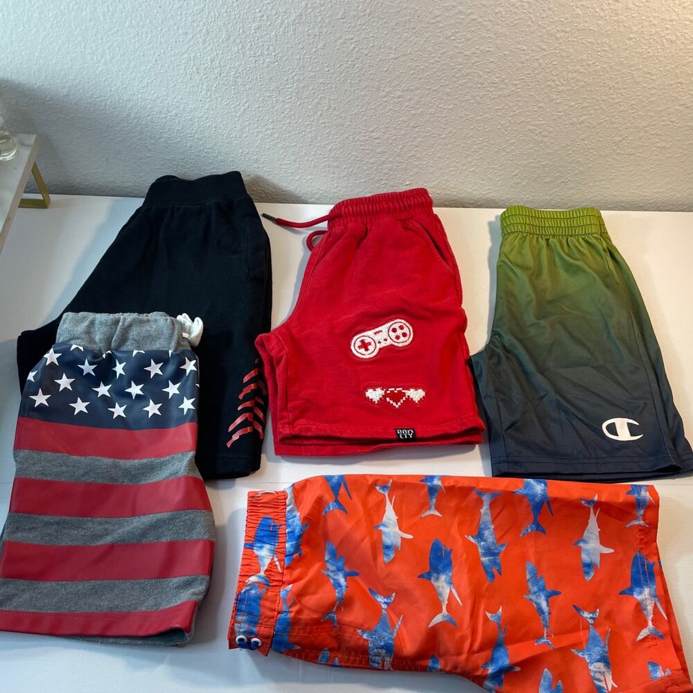 Boys Size 6 7 Shorts Lot Champion Jordan Craig Shark Swim Trunks Gamer Active 5P